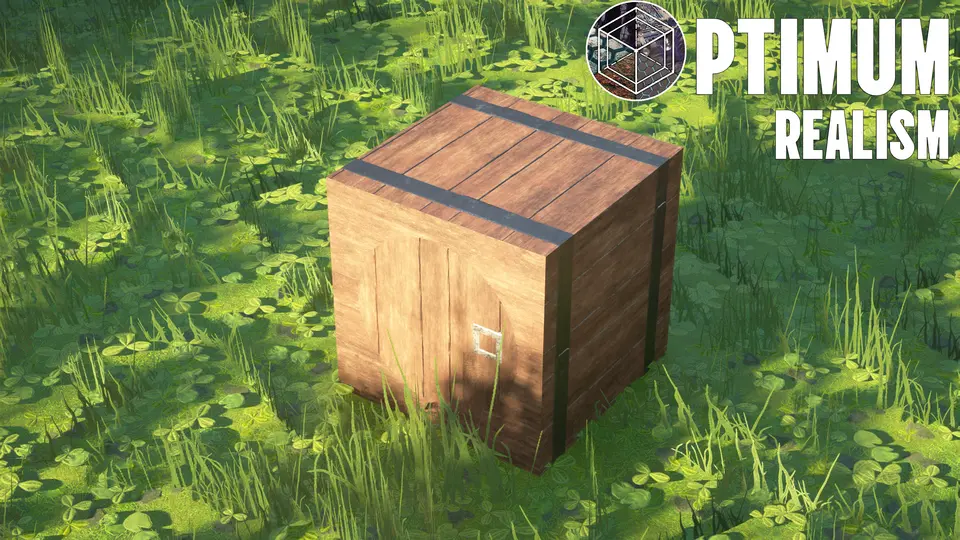Realistic barrel on forest ground in Minecraft with Optimum Realism PBR textures