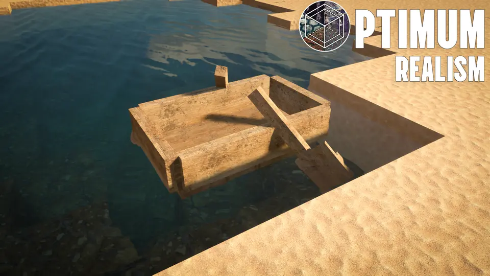 Realistic boat on lakeshore in Minecraft with Optimum Realism textures