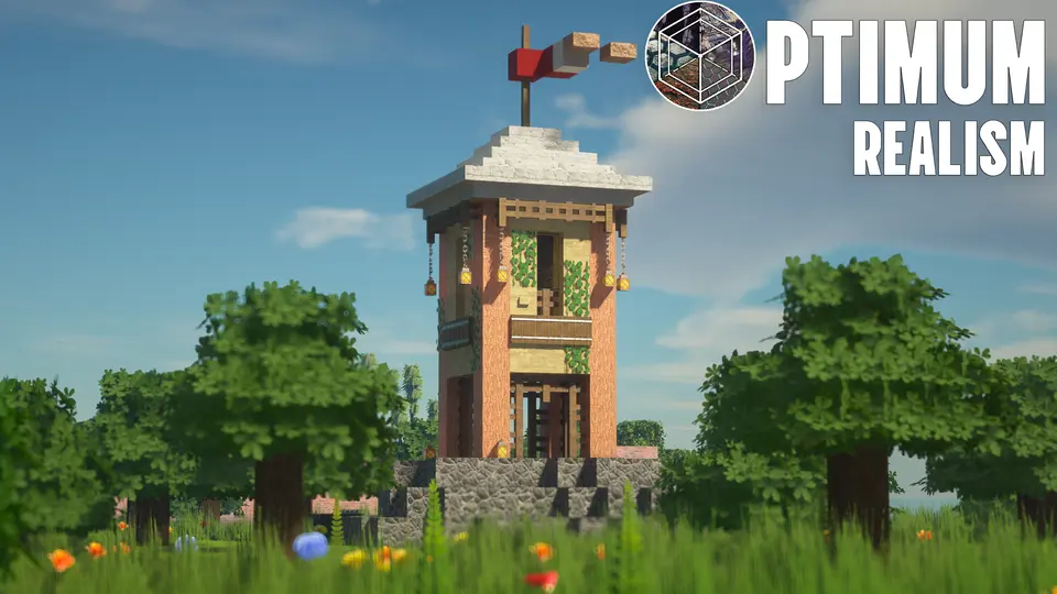 Clocktower in a dense minecraft forest